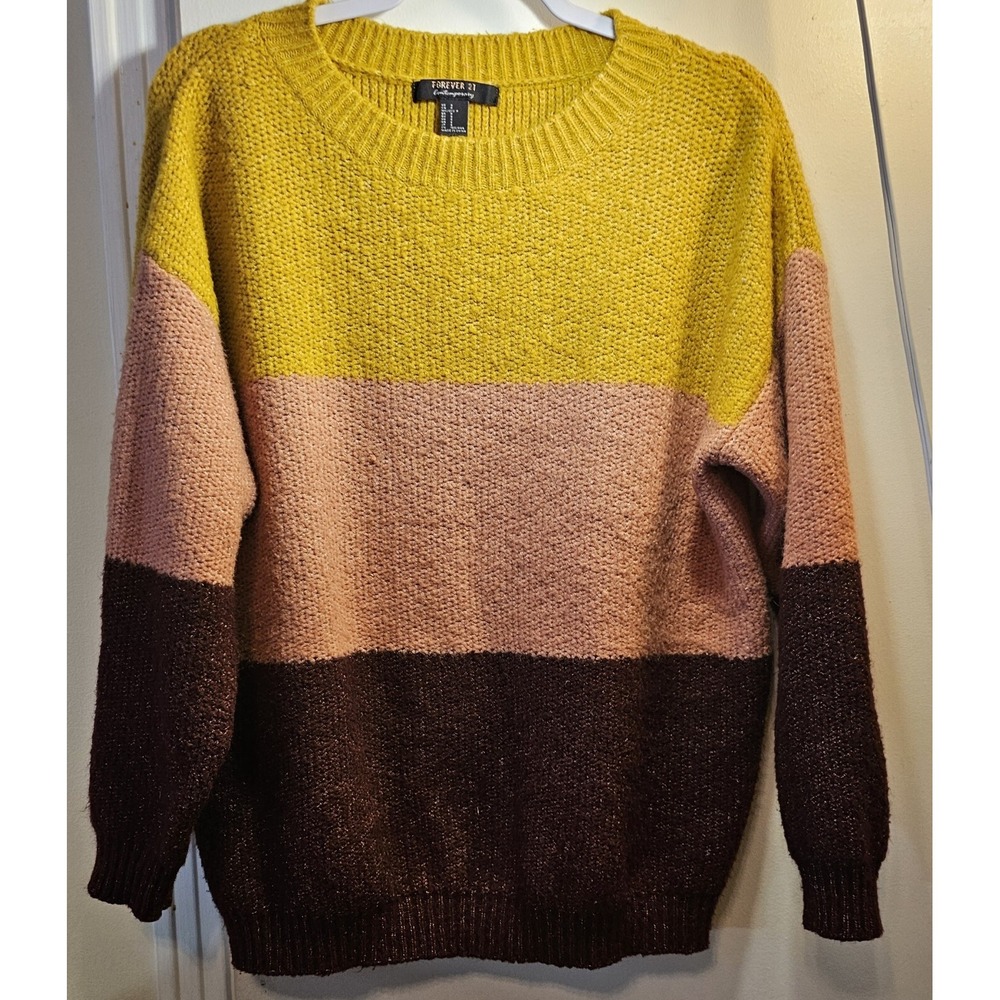 FOREVER 21 Sweater Womens Size S..Multicolor Striped Scoop Neck‎  Knit Sweater